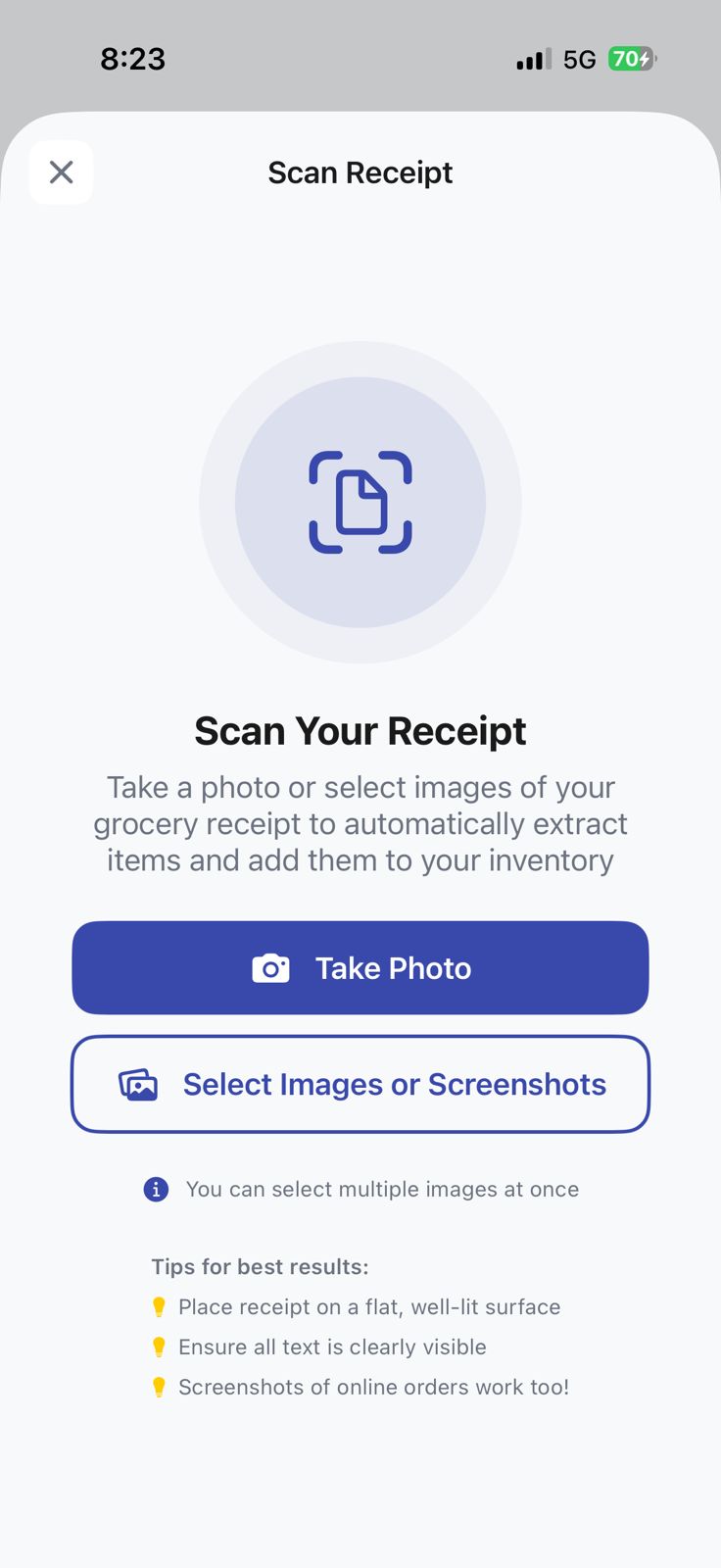 SHEM app scanning a printed grocery receipt